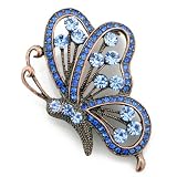 Vintage Style Sapphire Blue Flying Butterfly Austrian Crystal Insect Pin Brooch