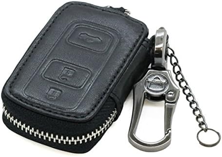 Genuine Cow Leather Zipper Bag Cover Holder for TOYOTA Prius Smart Remote Key Black 5403