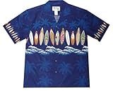 HAWAIIAN MEN'S SURF BOARD BORDER DESIGN SHIRT, XL, NAVY BLUE