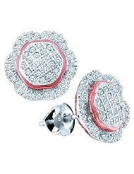 10K White Gold 0.35CT Round Cut Diamond Flower Micro-Pave Earring
