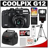 Canon PowerShot G12 Digital Camera with DSLR300 Flash + 32GB Card + Battery ....
