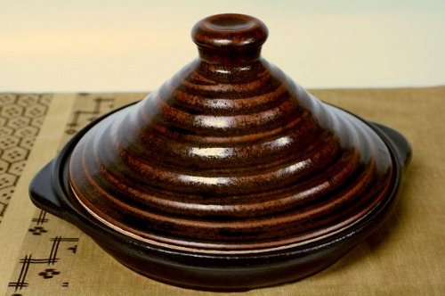 タジン鍋（茶）　ヘルシーで安心の国産万古焼　お買得！