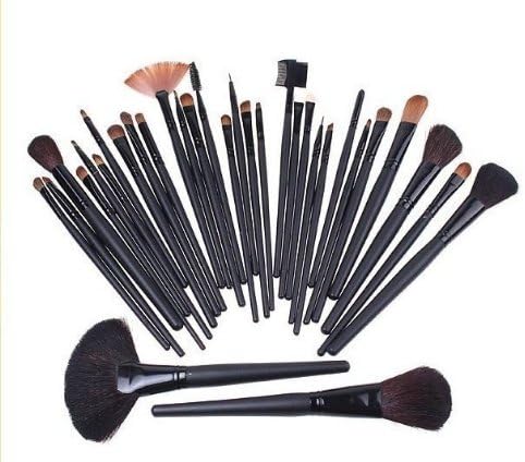 Smile 32pcs 32 pcs Cosmetic Facial Make up Brush Kit Wool Makeup Brushes Tools Set Black Leather Case