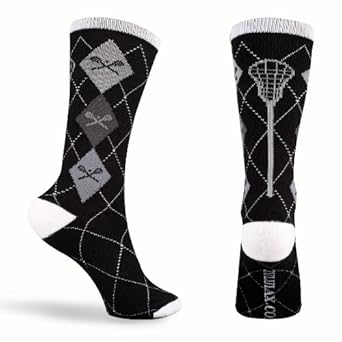 Lacrosse Socks - Argyle Crew Socks - Black/Gray (One Size Fits All)