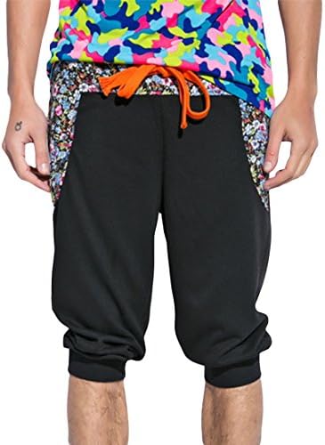 Fashionback Men's Graceful Floral Prints Loose Sport Drawstring Sweatpants Black 6XL