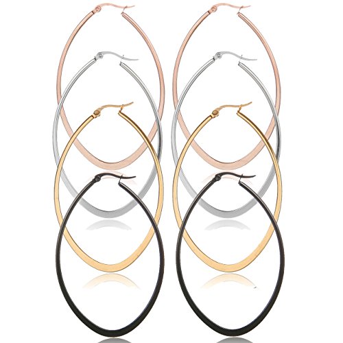 Areke Stainless Steel Oval Teardrop Hoop Earrings For Women,Hypoallergenic Huggie Rose Gold Black Silver