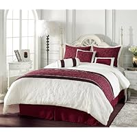 Chezmoi Collection 7-Piece Burgundy Ivory Quilted Comforter Set, Bed-in-a-Bag for Queen Size Bedding
