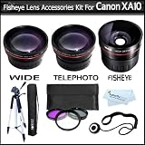 Fisheye Lens Kit For Canon XA10 HD Professional Camcorder Includes HD Super Wide Fisheye 0.21x Conversion Lens + HD 0.43 Wide Angle Lens w/ Macro + HD 2.2x Telephoto Lens + 3pc (UV-CPL-FLD) Multi Coated Filter Kit + 57