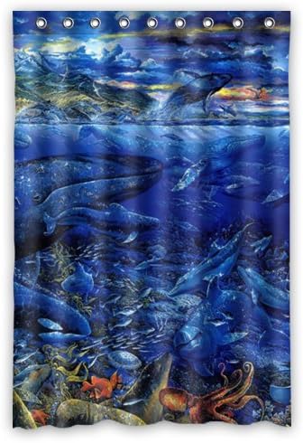 Shower Curtain Artistic Designer From Mr Kill Designs Stylish, Decorative, Unique, Cool, Fun, Funky Bathroom - 48"(W)x 72"(H) HD The Underwater Animals Octopus Dolphin Fish Turtle