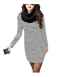Round Neck Cotton/Polyester/Spandex Winter Long Sleeves Striped Print  Shirt  Dress