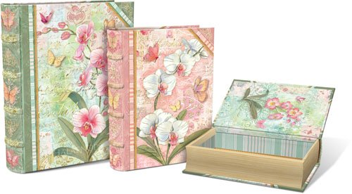 Punch Studio Orchid Tapestry Nesting Book Boxes Set of 3