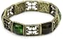 1928 Jewelry Gothic Cross Brass Tone and Olivine Stretch Bracelet