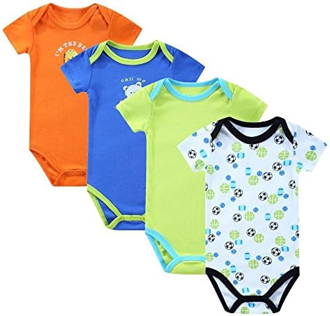 Cheelibaby Unisex Baby's Short Sleeve Bodysuits Lap Shoulder 4 Pack