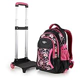 Cute Lovely Boys Girls Waterproof Nylon School Backpack Schoolbags with Wheeled Trolley Hand (Black)