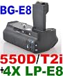 Battery Grip BG-E8 for Canon EOS 550D / Rebel T2i SLR Digital Camera + 4x LP-E8 Lithium Ion Rechargeable Batteries