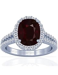 14K White Gold Cushion Cut Ruby Ring With Sidestones