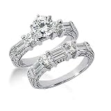 1.60CT F-G Color SI1 Clarity 14KT White Gold Diamond Engagement Ring Set