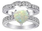 2.70 cttw 14K White Gold Plated 925 Sterling Silver Lab Created Heart Shape Opal Wedding Set - Gold Plated Silver