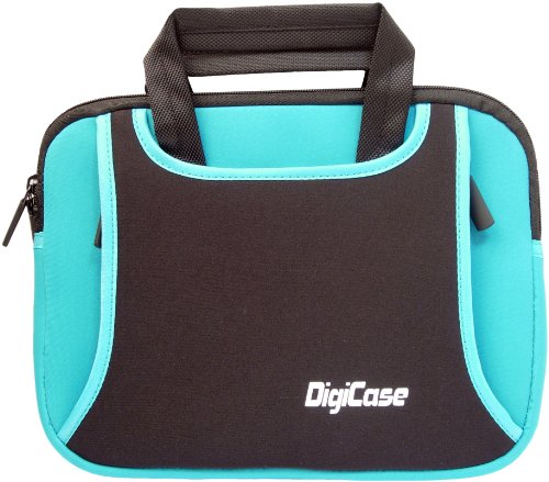 Neoprene soft protective sleeve for 10-13.3 Netbook,Laptop Computers,DVD Players with foldable handles and Outer zippered pocket.Blue/Black