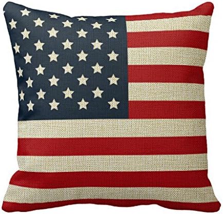 Cateyes Cotton Linen Patriotic American Flag Red White Blue Throw Pillow Covers(18 x 18inches)