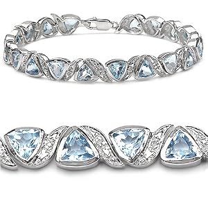 9.00 Carat Genuine Blue Topaz Trillions and Diamond Sterling Silver Bracelet by