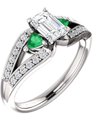 Platinum Emerald Cut Diamond and Emerald Ring -- LIFETIME WARRANTY
