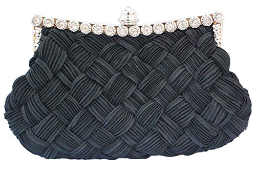 Chicastic Pleated and Braided Rhinestone studded Wedding Evening Bridal Bridesmaid Clutch Purse