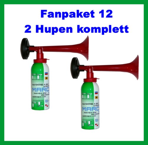 Marco Fanpaket 12-----HUPEN FANSET Hupe Tröte Presslufttröte Signalhorn Pro Flasche mit 200ml nicht entflammbaren Gas befüllt
