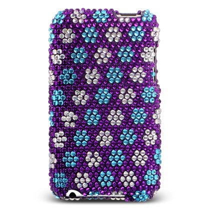 Premium Luxurious Designer Hard Crystal Diamond Snap-on Case for Apple iPod Touch 2, 8GB, 32GB, 64GB - Purple Snow Flakes Diamond Print
