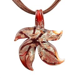 Starshaped Murano Glass Pendant - Stardust Red/Silver