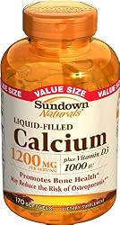 Sundown Calcium Plus D3, 1200 mg, Liquid-Filled, 170 Softgels (Pack of 2)