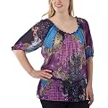 Pure Energy Junior Plus Short Sleeve Floral Chiffon Boho Top - Purple