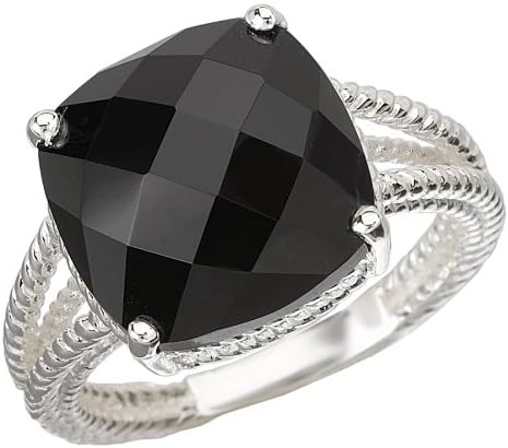 Sterling Chic Collection Cushion Cut Black Onyx Silver Rope Design Ring, Size 6
