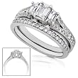 1 1/10ctw Emerald Cut Diamond Wedding Ring Set (HI/SI-I1) in 14Kt White Gold