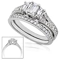 1 1/10ctw Emerald Cut Diamond Wedding Ring Set (HI/SI-I1) in 14kt White Gold