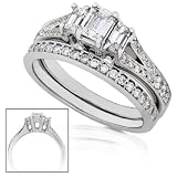 1 1/10ctw Emerald Cut Diamond Wedding Ring Set (HI/SI-I1) in 14Kt White Gold