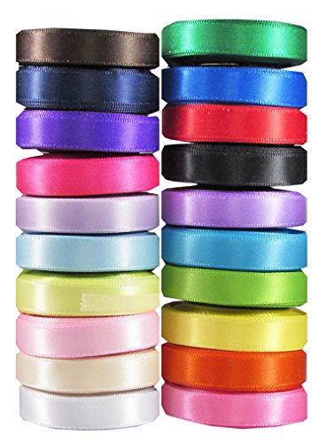 HipGirl Boutique 20 x 5yd 3/8" Double Faced Satin Ribbon for Hair Bows, Hairbow Clips, Headbands, Floral and Gift Wrapping