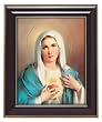 Immaculate Heart of Mary in Gloss Walnut Wood Frame with Gold Trim, 10.75" x 12.75" - MADE IN ITALY