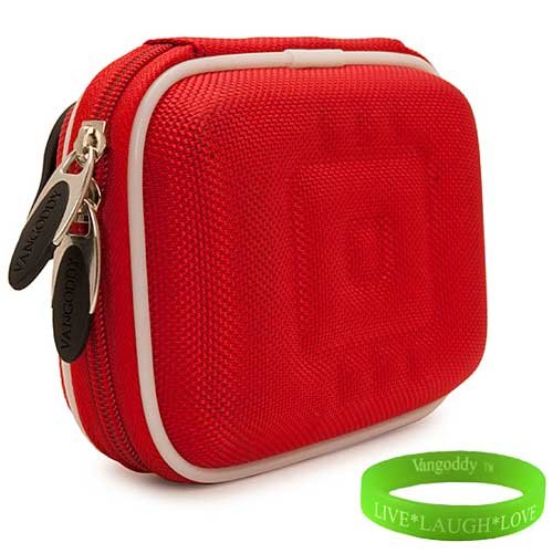Nylon Red Vangoddy Camera Case with Interlaced Memory Foam Interior for Canon PowerShot SX130 IS, SX120 IS, Canon D-10 Waterproof Camera, Olympus SZ-30MR, SZ10, XZ-1, Nikon Coolpix S9100, P7000, Panasonic Lumix GF1, GF2, DCM-LX5, Sony Cybershot H70, HX5V/B, DSC-HX9V, Leica D-LUX 5 Digital Camera (Fits All Models) + Vangoddy Live * Laugh * Love Wrist Band!!!