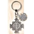 Saint Benedict Medal Key Chain - 3.5" Height - Silvertone - Made in Italy