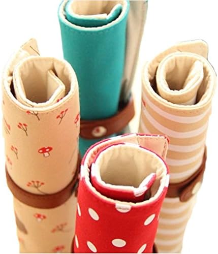 Set of 4pcs Differently-colored Cartoon Roll-up Pencil Bag Canvas Stationary Bag Case Cosmetics Bag Pouch for Students Girls Boys