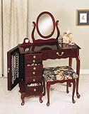 Jewelry Armoire Vanity Mirror and Bench in Cherry