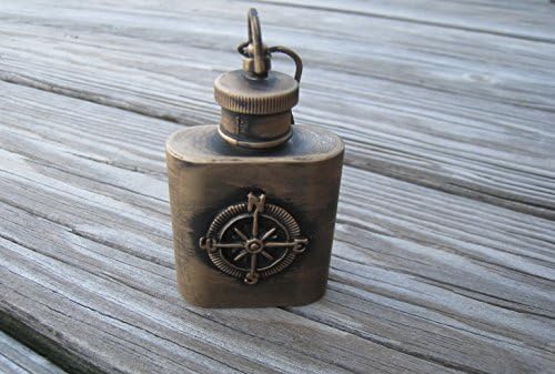 Steampunk Keychain mini flak - Steampunk mini flask Keychain-Groomsmen gift -for him - Compass keychain - Burning man keychain mini flask- Compass style-Compass mini flask-Steampunk flask