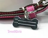 AUTHENTIC FUSCHIA LEATHER COACH DOG COLLAR with ENGRAVABLE BONE CHARM