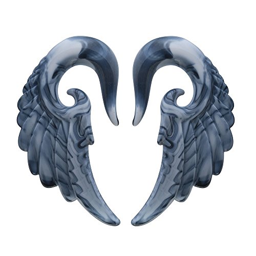 Angel Wings Gray Marble White Acrylic Earplugs (Sizes 3MM-14MM)