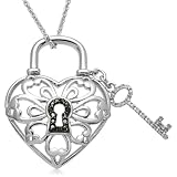 Sterling Silver Key Lock Pendant Necklace (1/10 cttw, I-J Color, I3 Clarity), 18