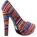Women's Multi Color Tribal Stripes Round Platform Chunky High Heel Pump Fashion Shoes