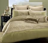 King Duvet Cover Set 7 Pieces - Forest Green Floral Jacquard