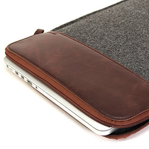 GMYLE Sleeve Felt Zip for MacBook Air Pro Retina 13 inch - Dark Grey & Brown Bag