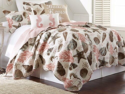 Tropical Coastal Starfish Seashell Coral 3pc Full/Queen Size Quilt Set